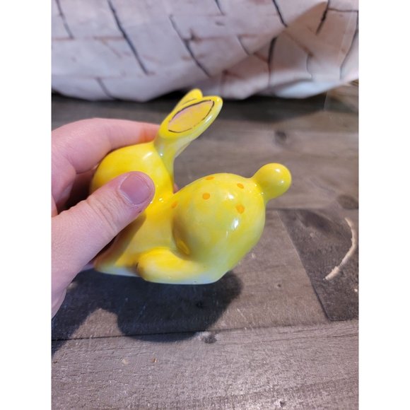 vintage Ceramic yellow bunny rabbit Decor figure polka - Picture 4 of 6